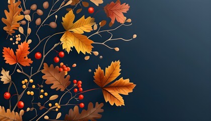 Abstract Autumn Foliage Design Featuring Branches, Twigs, and Berries in Rich Brown and Navy Blue Tones Created by Generative AI