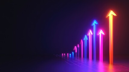 A chart with an upward trend and glowing arrows, symbolizing progress and growth with space for additional elements.