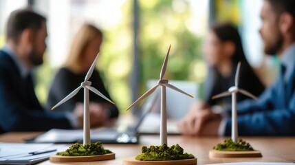 Wind Turbines on Desk Representing Renewable Energy Solutions and Sustainable Business Concepts