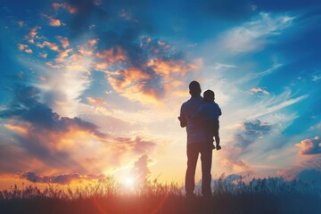 Canvas Print - Father and Son Watching Sunset Together