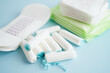 © manassanant - Sanitary hygiene set for woman menstrual period cycle protection.