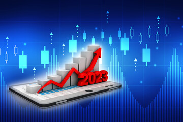 Poster - 3d rendering Stock market online business concept. business Graph on mobile