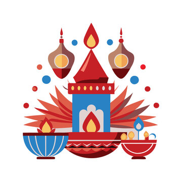 Radiant Celebration: A Vibrant Diwali Vector Illustration of Lights, Flowers, and Symbolic Beauty