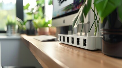 Sticker - Modern Desk Setup with a White Power Strip