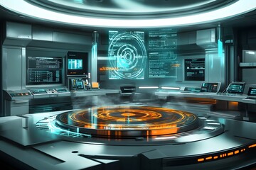 Poster - Futuristic Control Room with Holographic Displays