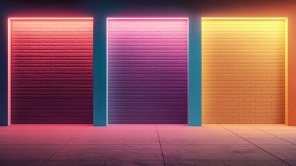 Sticker - Colorful Neon Doors with Vibrant Light Effects