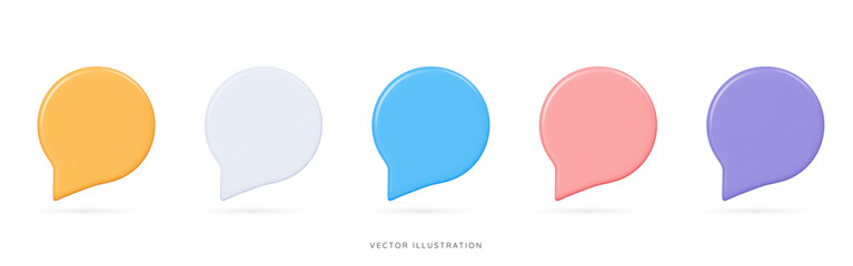Fototapete - 3D Set of color speech bubble messages emoji icon. Chatting empty box for promotion and quotes. Dialogue balloon set. Cartoon design objects isolated on white background. 3D Vector Illustration