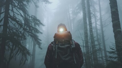 Sticker - Hiker in Foggy Forest