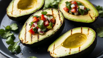 Canvas Print - Grilled avocado halves with pico de gallo closeup