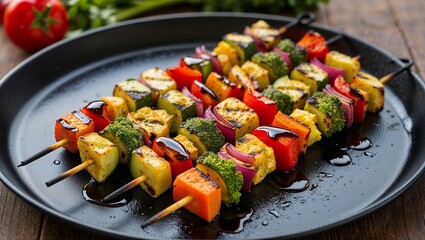 Canvas Print - Grilled veggie skewers with balsamic glaze closeup