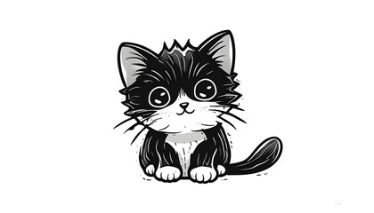 Charming Monochrome Cat Logo Design on Clean White Canvas