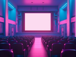 Aufkleber - Vibrant Cinema Hall with Neon Lighting Effects