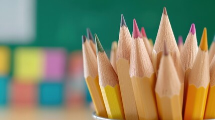 Poster - A close up of a cup with many colored pencils in it, AI