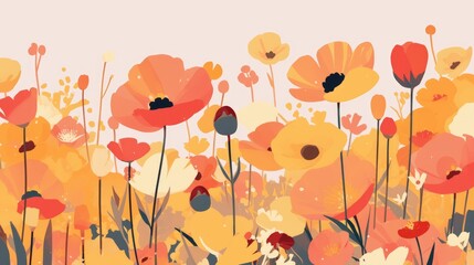 Wall Mural - Illustration of charming floral sticky notes in a digital art style