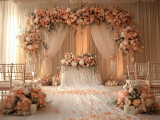 Poster - Elegant wedding ceremony setup with floral arrangements floor