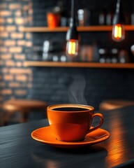 Warm Coffee in Cozy Dark Bar Atmosphere