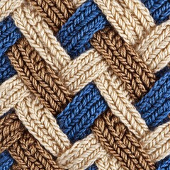 Wall Mural - Knitted Fabric Texture with Blue, Brown, and Beige Threads