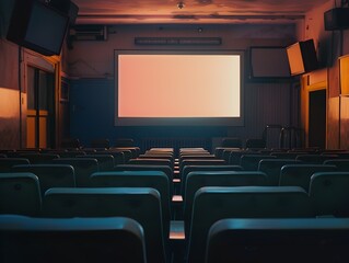 Poster - Empty Theater with Projector Screen at Dusk
