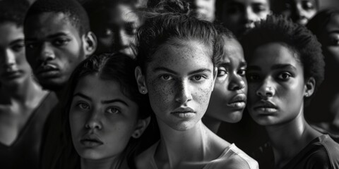 Mono-tone portrait of a diverse group showing unity, identity and the power of collective expression.