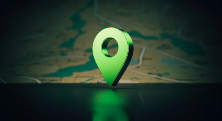 Location pin on map representing navigation travel and direction