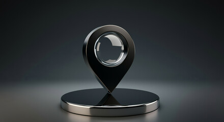 Poster - Location pin technology icon on modern podium for map navigation and location services