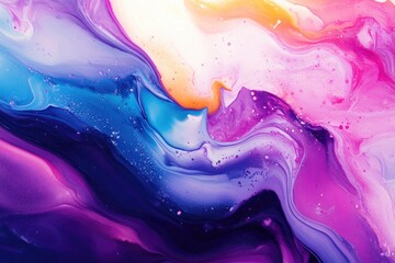 Poster - Vivid Liquid Watercolor Marble Glowing Craft Texture Printing Liquid Color Acrylic Spatter Decorative Wave Wash Acrylic Digital Artwork Vibrant Panorama Background Texture
