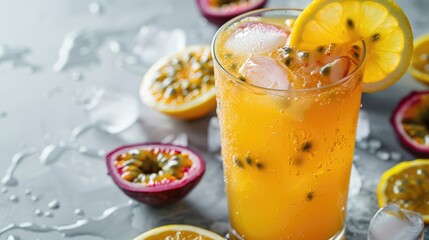 Colorful, refreshing sparkling drink with lemon slices and pomegranate seeds.