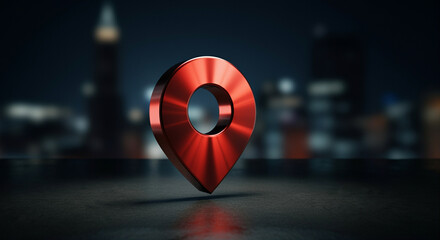  - Location pin symbol on city street at night with blurred urban background