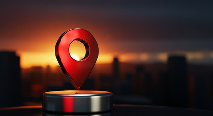  - Location pin and map pointer against sunset background highlighting navigation and location services