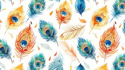 Colorful peacock feathers print pattern