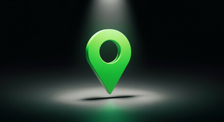 Poster - Location pin glowing in spotlight with a green color design