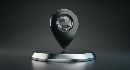 Poster - Location pin in glossy black design on metallic base showcasing modern style