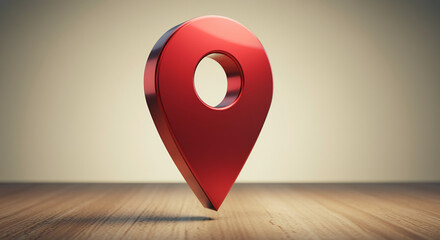 Poster - Location marker with red design on wooden surface highlighting location and navigation elements