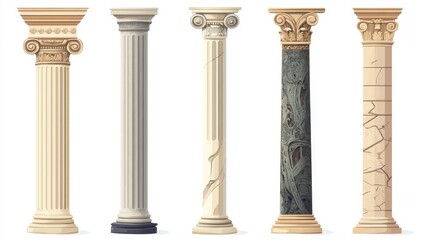 Wall Mural - ancient greek and roman architectural columns, isolated vector illustrations. antique classic pillar