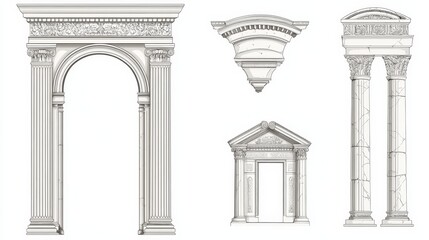 Wall Mural - antique architectural vector elements: roman arch, greek temple door frame, and corinthian columns f