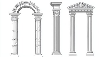 Wall Mural - antique architectural vector elements: roman arch, greek temple door frame, and corinthian columns f