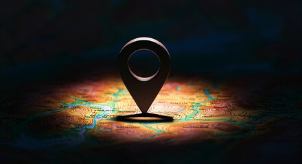 Poster - location pin on top of a detailed map highlighting navigation and exploration