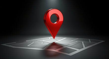 Poster - location pin on a map with a 3d effect and dark background