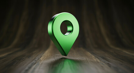 Poster - location pin marker on wooden surface for navigation and mapping