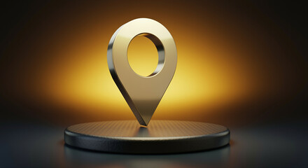 Poster - Location pin technology mockup on black podium with gradient background