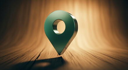 Poster - Location pin on wooden surface with map marker designed for modern navigation
