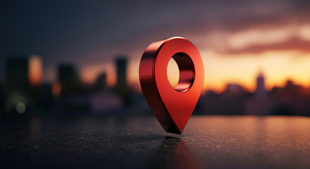  - Location pin on surface with city background for travel map services and navigation design