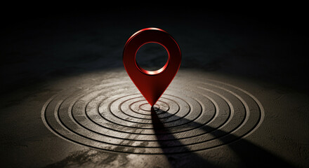 Poster - Location marker with ripple effect on dark surface highlighting navigation and mapping concepts