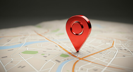 Poster - Map marker location pin on a detailed map showcasing navigation features and urban layout