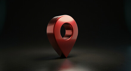 Poster - Location marker in red 3D design featuring a round hole for pin drop on dark background
