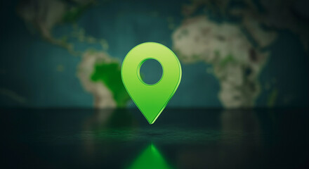 Poster - location pin icon in green color over map background showing navigation symbol for travel or locatio
