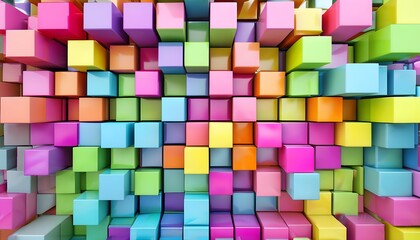 Wall Mural - Vibrant Geometric Mosaic of Colorful Cubes on Wall