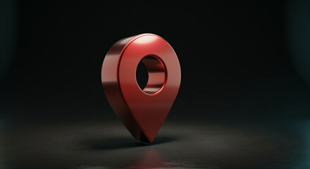 Poster - Location pin marker in 3D design with glossy red finish for mapping or destination illustration