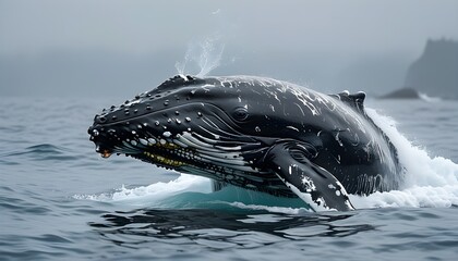 Wall Mural - Majestic Humpback Whale Gliding Through Tranquil Ocean Waters