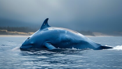 Wall Mural - Majestic Blue Behemoth: A Marine Mammal Gliding Through Tranquil Waters